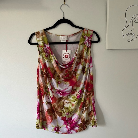 Tops - Floral Cowl Neck Tank Top/Summer Tank Top/Women’s Size Large/Cowl Neck Shirt